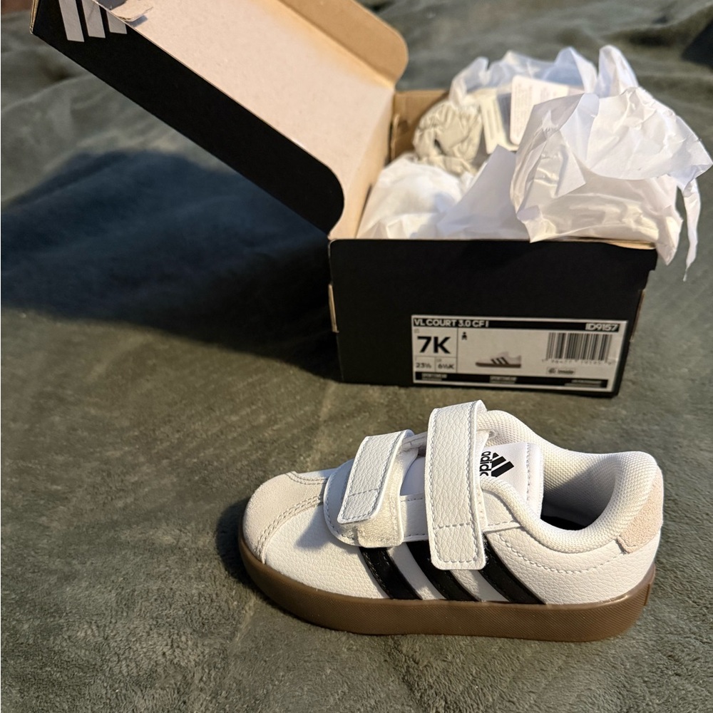 Adidas Kids' White and Black Sneakers with Brown Sole